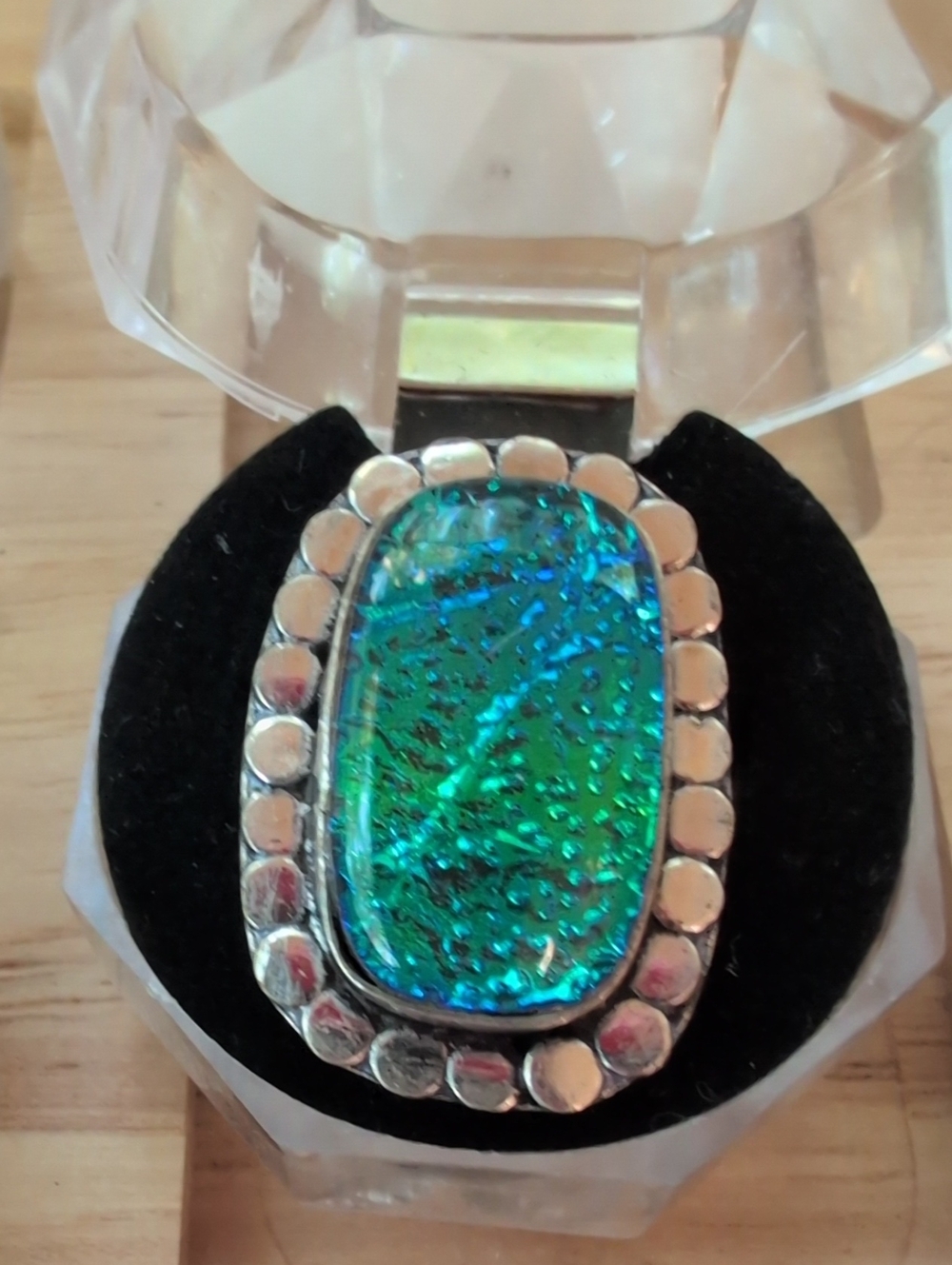 Dichrome Glass (artisan crafted) ring size 7